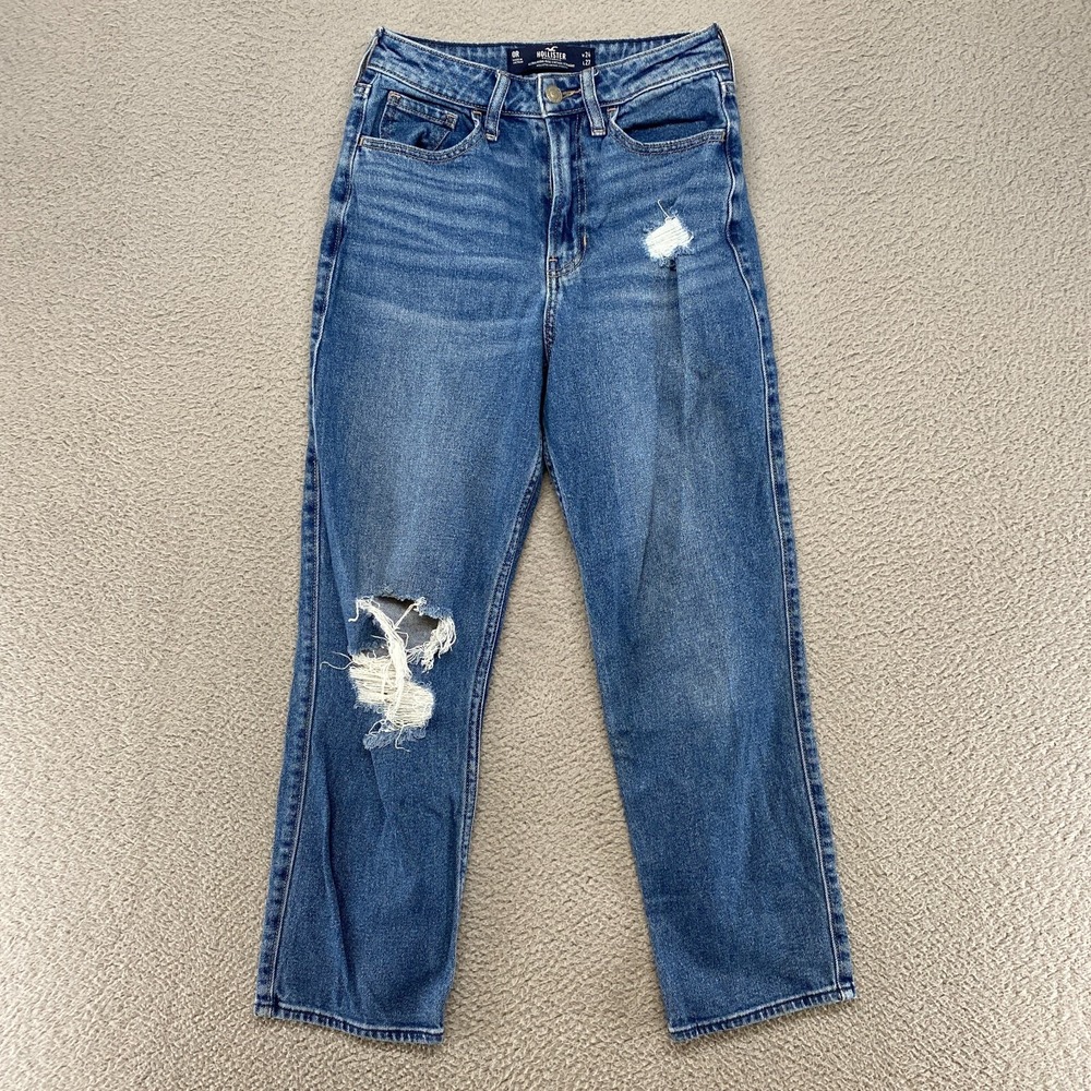 Hollister Straight Jeans Womens 0/24 Ultra High Rise Vintage Straight Distressed